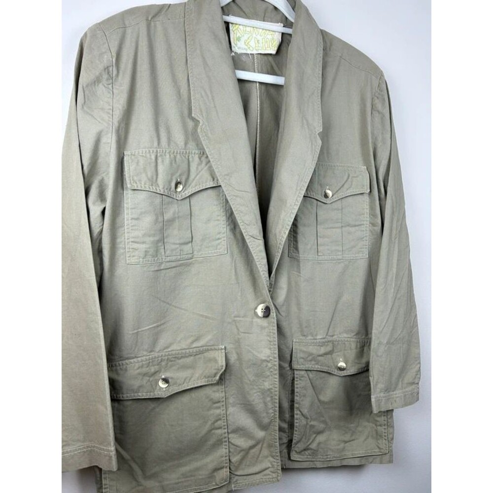 Vintage 80s Kenya Club L Olive Green Field Safari Jacket Pockets Notched Collar